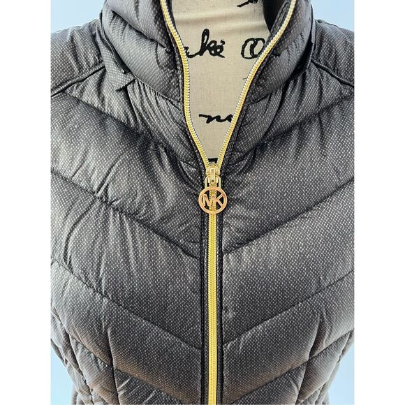 Michael Michael Kors Women’s Size M Dark Gray Puffer Vest Jacket Full Zip Gold - Picture 2 of 11